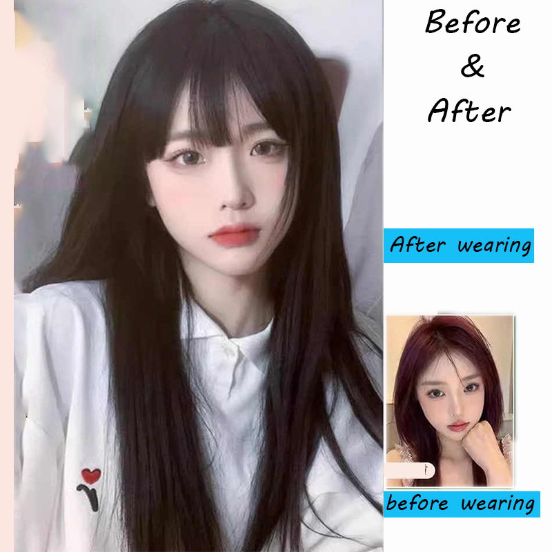 Synthetic Korean Black Long St - Anime Cosplay Girl With Black Hair recension och pris