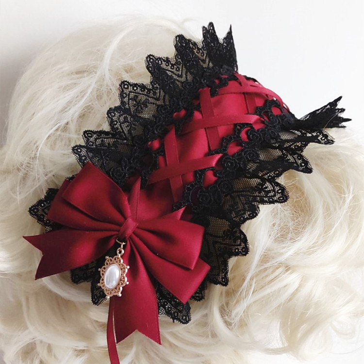 Red Dark Gothic Lolita Lace Ha - Anime Cosplay Girl With Black Hair recension och pris