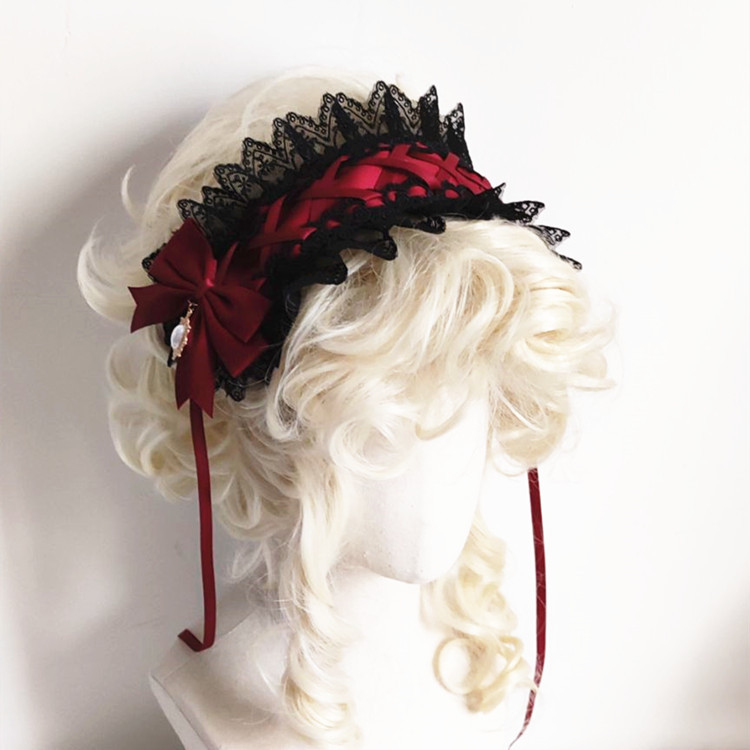 Red Dark Gothic Lolita Lace Ha - Anime Cosplay Girl With Black Hair recension och pris